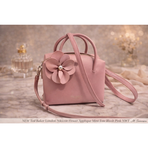 Ted Baker London Handbags - NEW Ted Baker London Nikicon Flower Applique Mini Tote Blush Pink NWT